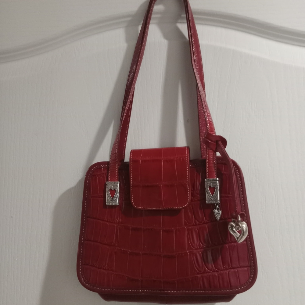 Brighton Red Croc-Embossed Shoulder Bag